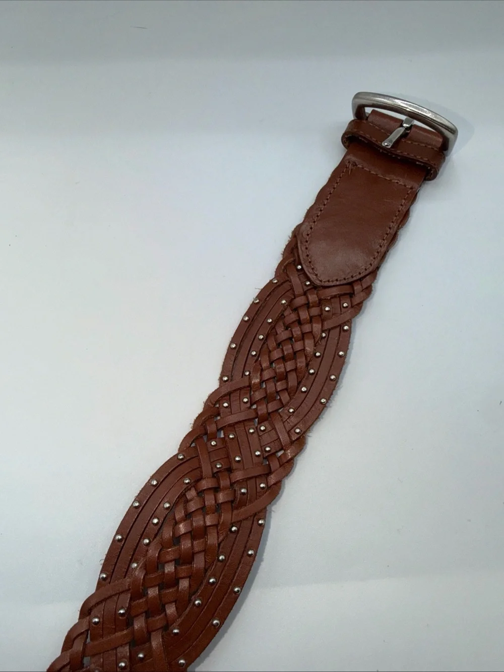 Talbots Brown Woven Leather Belt with Stud Accents women Sz Medium